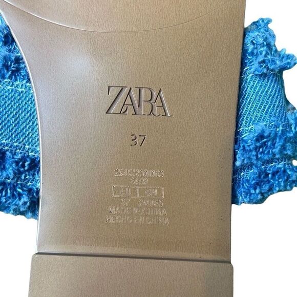 NWT Zara Blue Denim Flat Buckled Sandals 37 6.5 - Picture 8 of 11